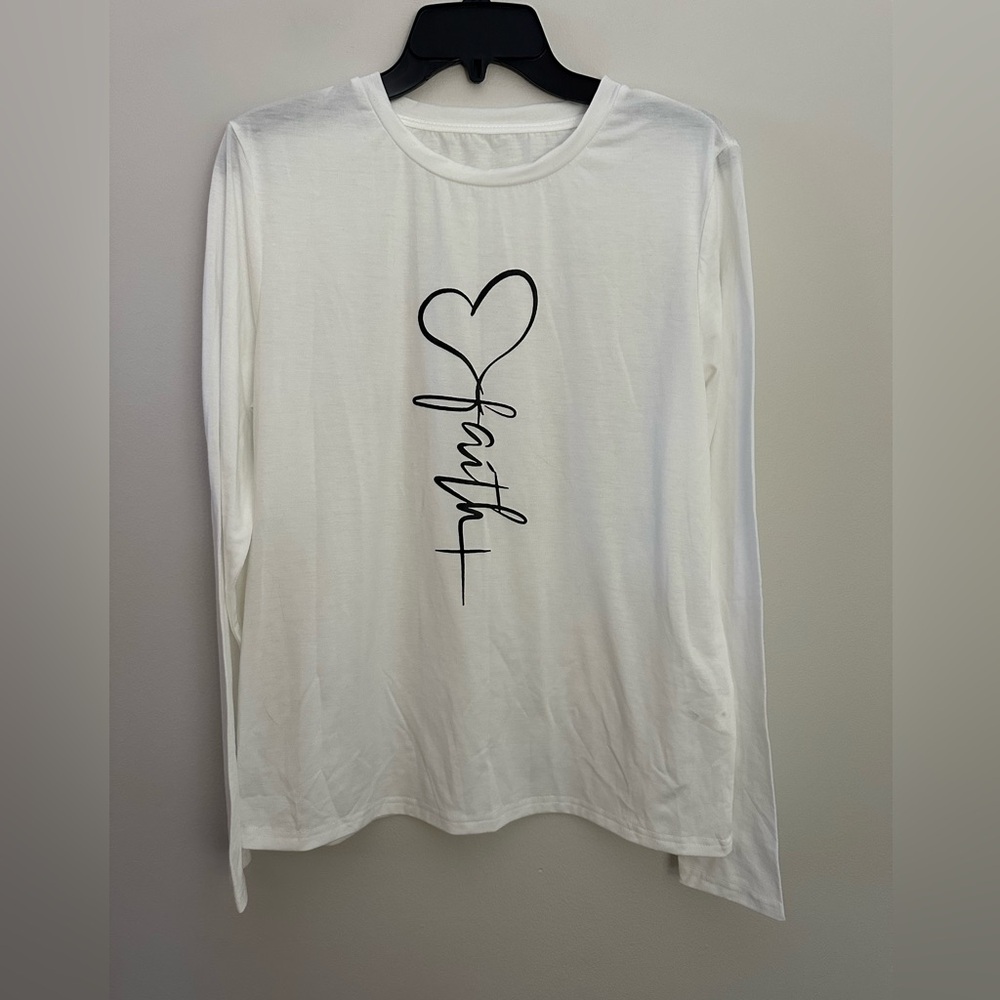 Faith Graphic Long Sleeve Tee Medium White NWOT - Picture 2 of 6